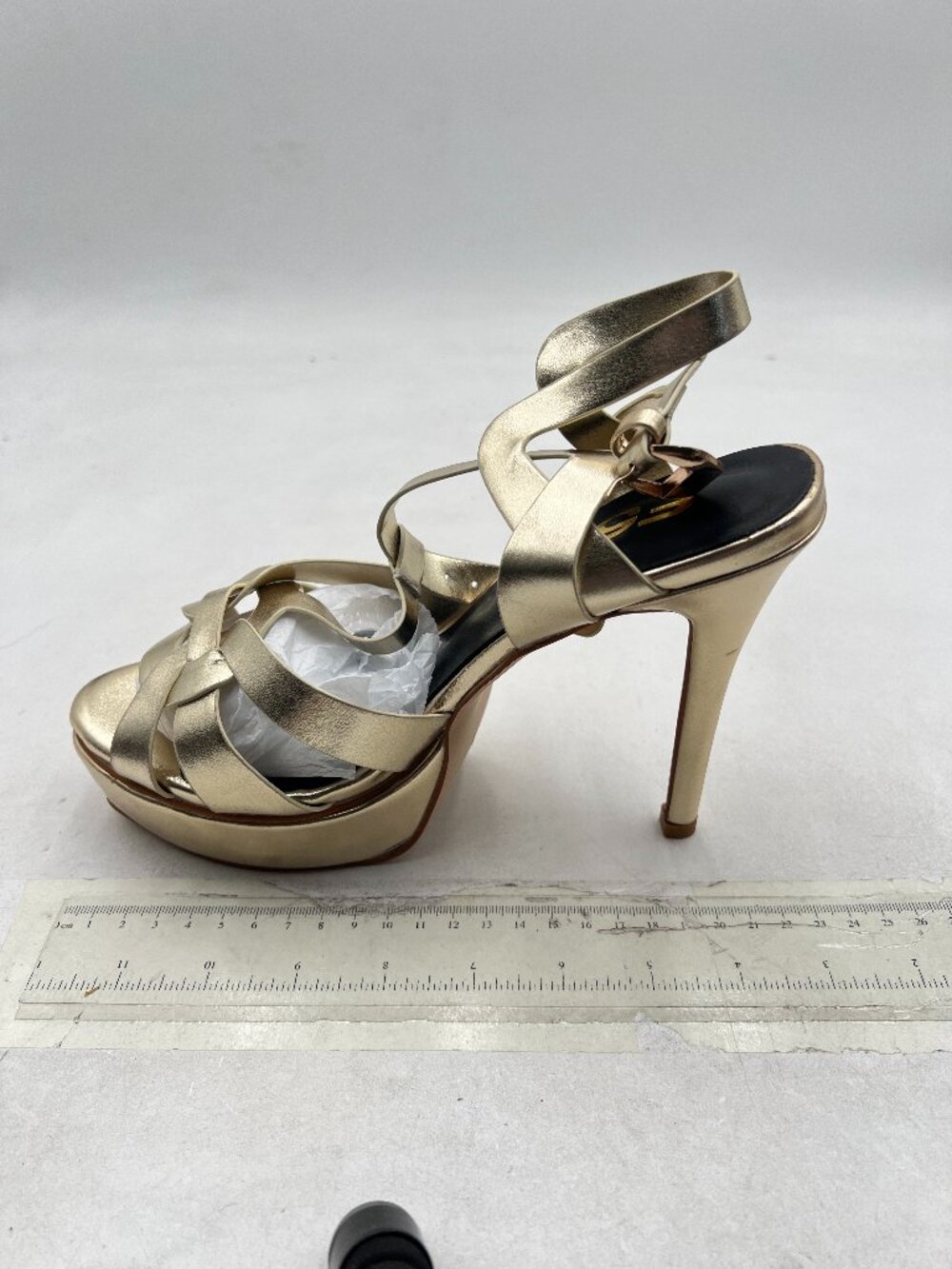 FSJ Gold Comfort Platform Stiletto High Heel Ankle Strap Sandals